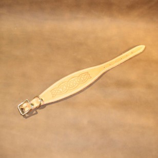 Whippet or Small Lurcher Collar in Natural Oiled Leather with Embossed Celtic Design 
